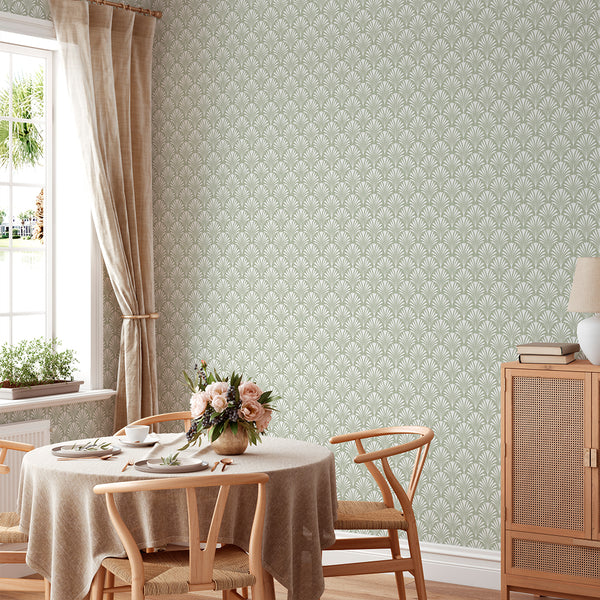 Sage Green Botanical Leaves Wallpaper L021