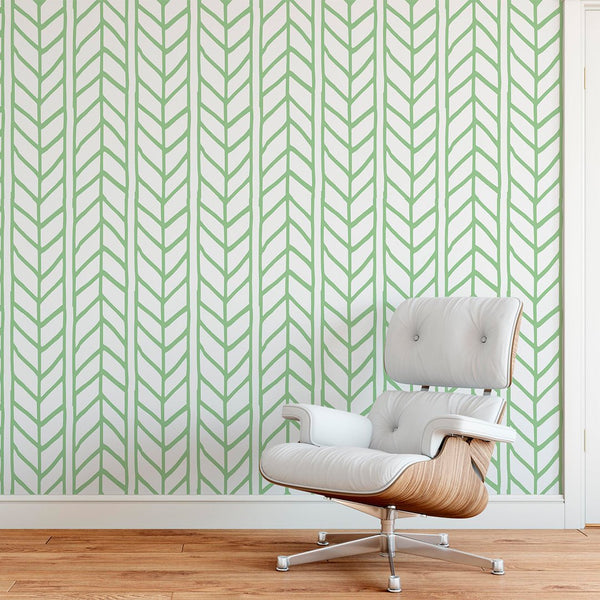Green Herringbone Chevron Wallpaper CC130 - CostaCover - Peel and stick Removable Wallpaper - Backsplash panels - bathroom wallpaper - bedroom interior