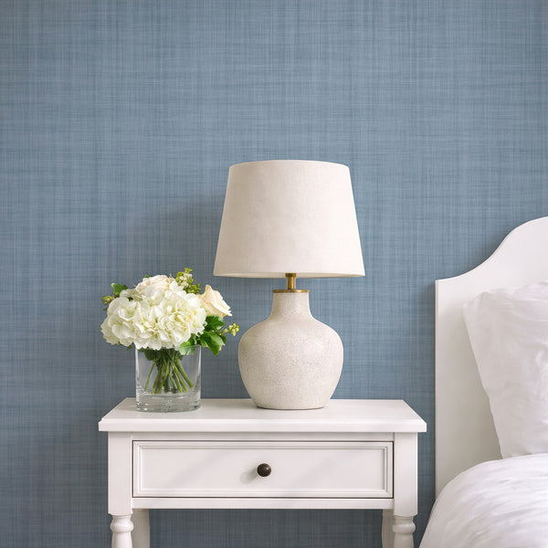 Dusty Blue Linen Texture Wallpaper L051