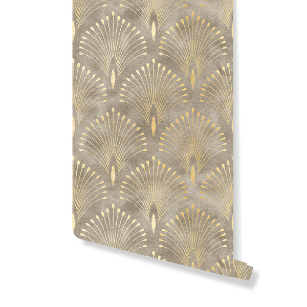 SaleCC282 Beige Brown Art Deco Wallpaper