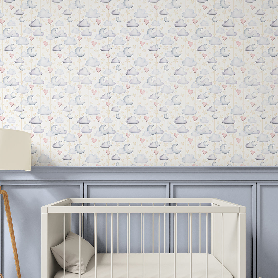 Clouds Moon & Hearts Wallpaper S125