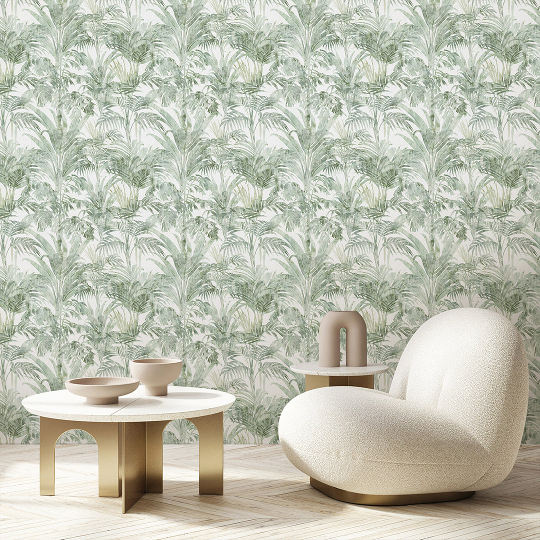 Sage Green Palm Leaf Wallpaper A123