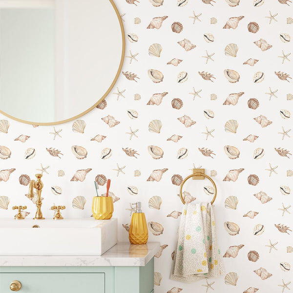 Beige Seashells Wallpaper CC354 - CostaCover - Peel and stick Removable Wallpaper - abstract wallpaper - accent wallpaper - adhesive wallpaper