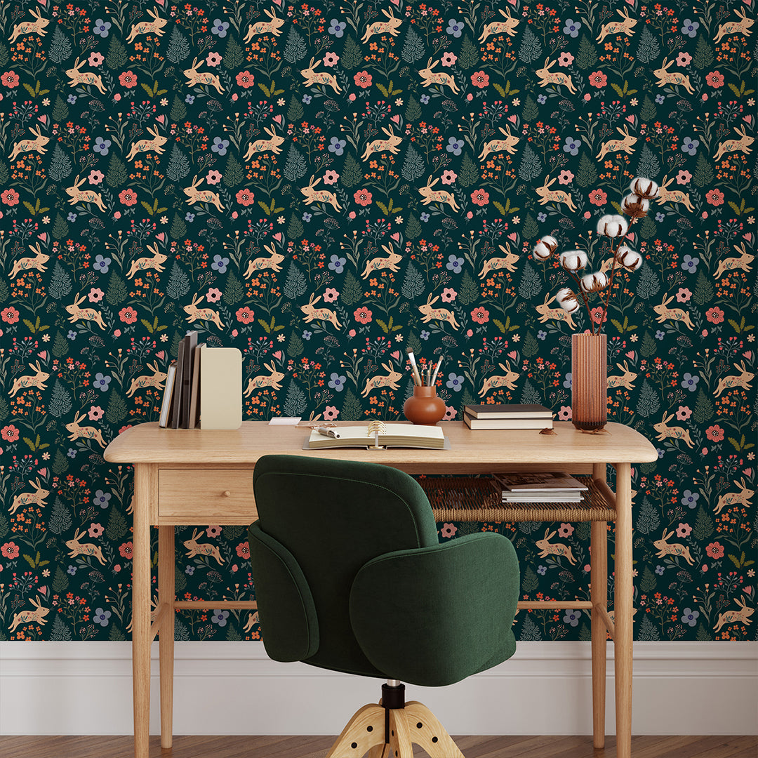 Dark Floral Bunny Wallpaper W177