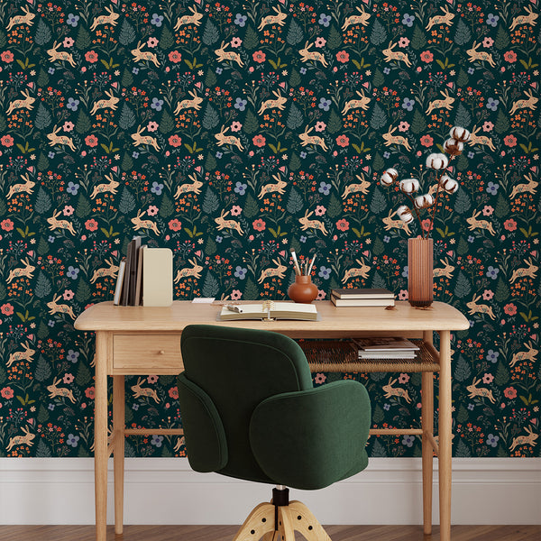 Dark Floral Bunny Wallpaper W177