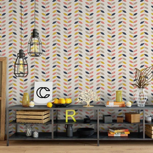Retro Twigs & Leaves Wallpaper CC166 - CostaCover - Peel and stick Removable Wallpaper - Abstract - abstract wallpaper - adhesive wallpaper