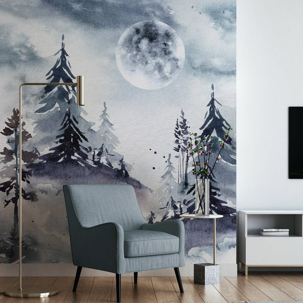 Forest & Sky Moon Wall Mural WM029 - CostaCover - Peel and stick Removable Wallpaper - Abstract - abstract wall art - abstract wallpaper