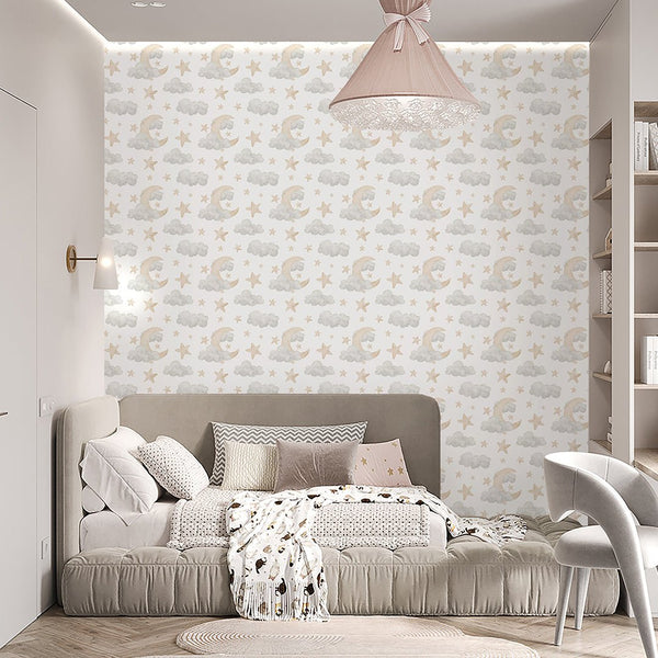 Clouds Moon & Stars Wallpaper S113 - CostaCover - Peel and stick Removable Wallpaper - abstract wall art - abstract wallpaper - accent wallpaper