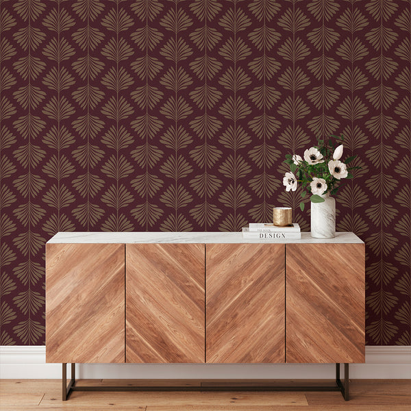 Burgundy Palm Leaf Wallpaper L016