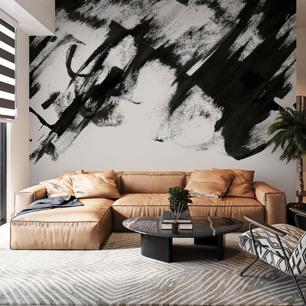 Black Beige Abstract Wall Mural AM206