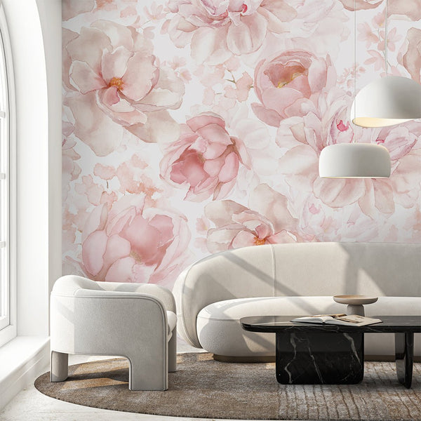 Pastel Pink Flowers Wall Mural SM039 - CostaCover - Peel and stick Removable Wallpaper - abstract wall art - abstract wallpaper - accent wallpaper