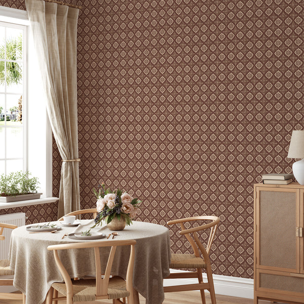 Terracotta Damask Medallion Wallpaper L083