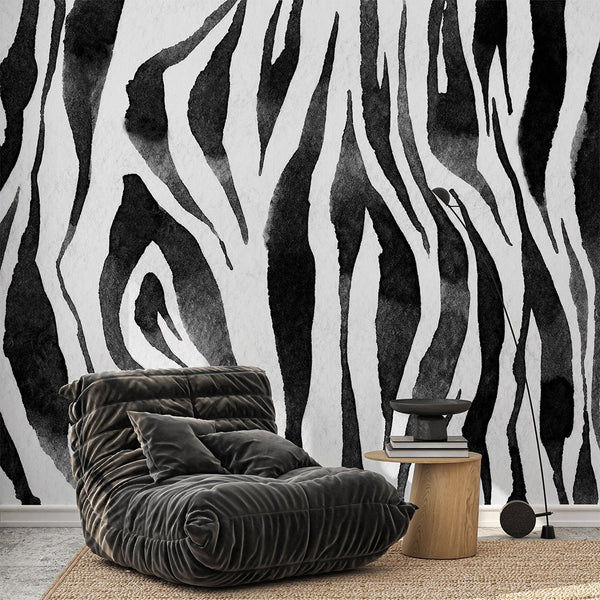 Black & White Zebra Texture Wall Mural AM121 - CostaCover - Peel and stick Removable Wallpaper - Abstract - abstract mural - abstract paint