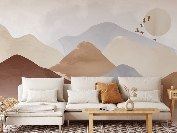 Beige & Gray Mountains Wall Mural CCM137 - CostaCover - Peel and stick Removable Wallpaper - Abstract - abstract wall art - Abstract Wallpaper