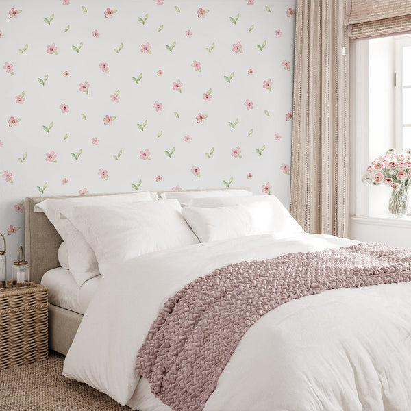Pink Petite Flowers Wallpaper S067 - CostaCover - Peel and stick Removable Wallpaper - accent wallpaper - adhesive wallpaper - baby bedroom