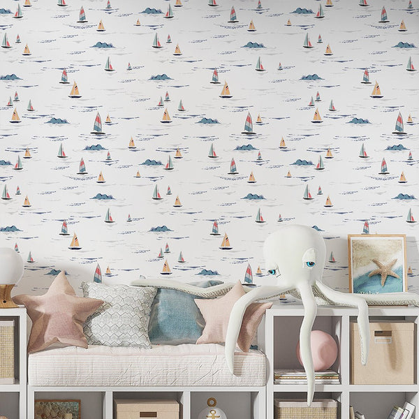 Tiny Colorful Sailboats Wallpaper A083 - CostaCover-Peel and stick Removable Wallpaper-Abstract-abstract wall art-abstract wallpaper