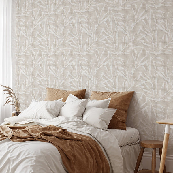 Nude Palm Leaves Grasscloth Wallpaper CG016 - CostaCover - Traditional Wallpaper - abstract wallpaper - accent wallpaper - bathroom wallpaper