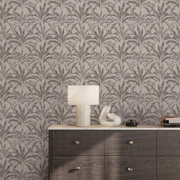 Neutral Gray Banana Leaf Wallpaper A139