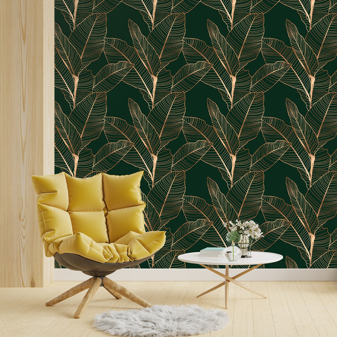 Dark Green Banana Leaves Wallpaper CC346