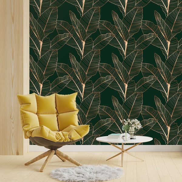 Dark Green Banana Leaves Wallpaper CC346 - CostaCover - Peel and stick Removable Wallpaper - abstract floral - abstract wallpaper - accent wallpaper