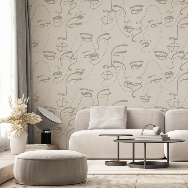 Beige Female Faces Wallpaper A008 - CostaCover - Peel and stick Removable Wallpaper - about walls - Abstract - abstract arches