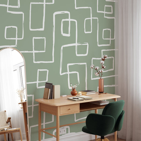 Green & White Line Wallpaper W018 - CostaCover - Peel and stick Removable Wallpaper - Abstract - abstract lines - abstract wall art