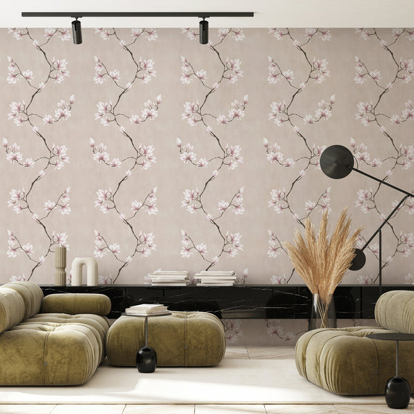 Pink Beige Magnolia Wallpaper W189