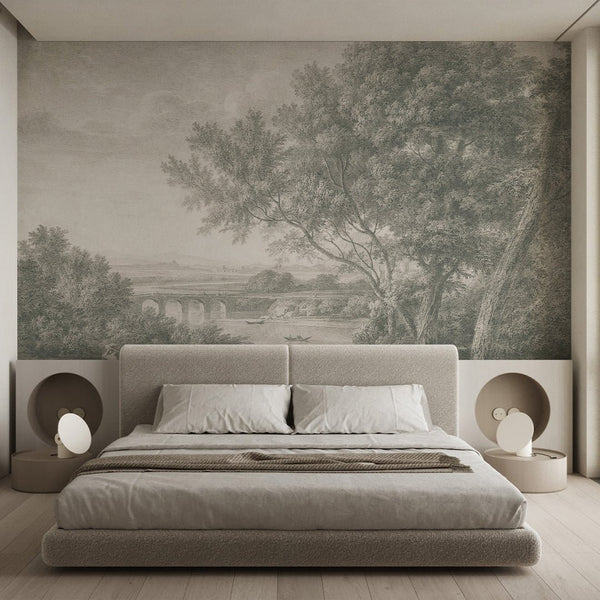 Gray Vintage Landscape Wall Mural AM084 - CostaCover - Peel and stick Removable Wallpaper - 3d wall painting - about walls - abstract forest