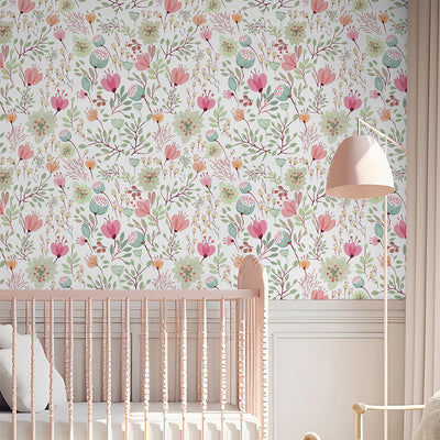 Pink Green Floral Wallpaper CC345