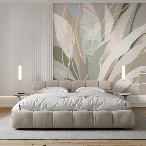 Beige Green Leaves Wall Mural AM079 - CostaCover - Peel and stick Removable Wallpaper - about walls - Abstract - abstract floral