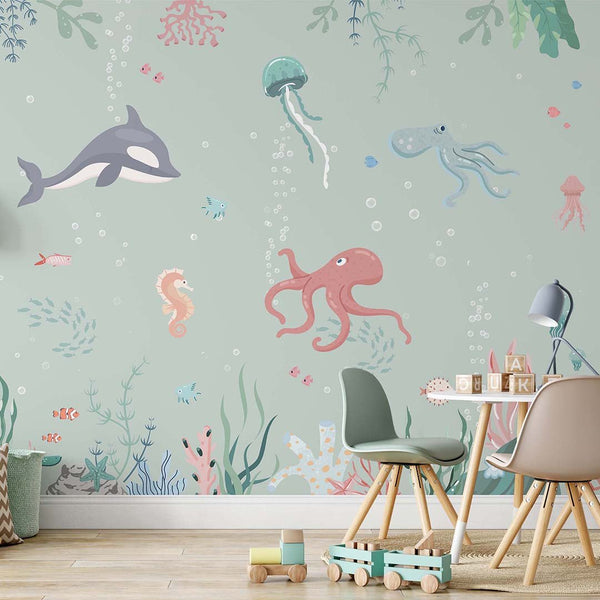 Sea World Wall Mural SM012 - CostaCover - Peel and stick Removable Wallpaper - accent wallpaper - adhesive wallpaper - aqua blue