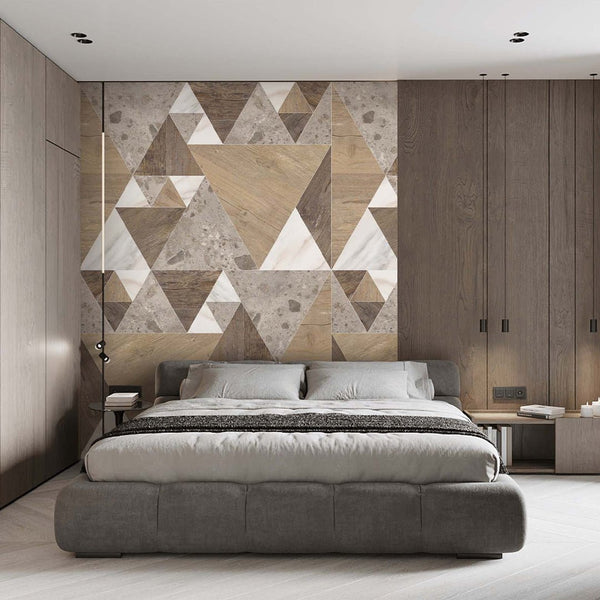 Marble and Wood Triangles Wall Mural AM102 - CostaCover - Peel and stick Removable Wallpaper - about walls - Abstract - abstract lines