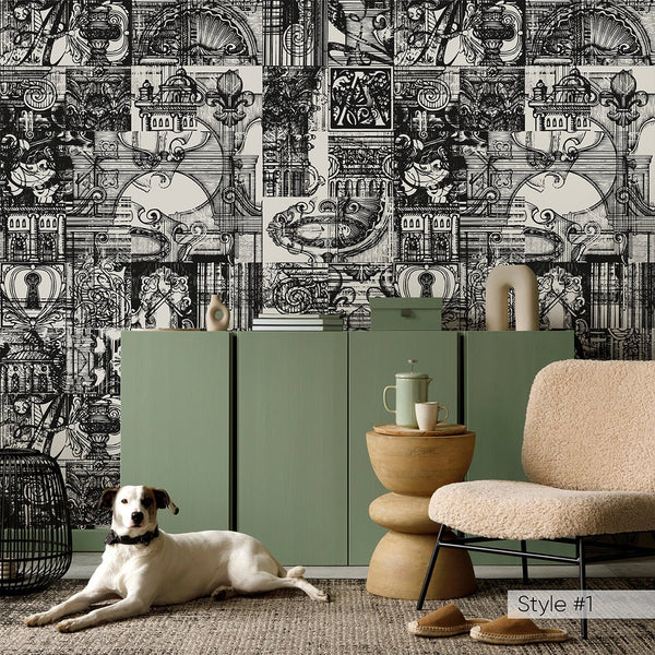 Architecture Sketches Wallpaper CC314 - CostaCover - Peel and stick Removable Wallpaper - Abstract - Abstract Labyrinth Lines - abstract lines