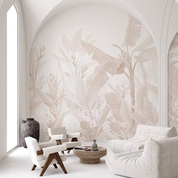 Beige Palm Leaves Wall Mural CCM194 - CostaCover - Peel and stick Removable Wallpaper - abstract wallpaper - accent wallpaper - adhesive wallpaper