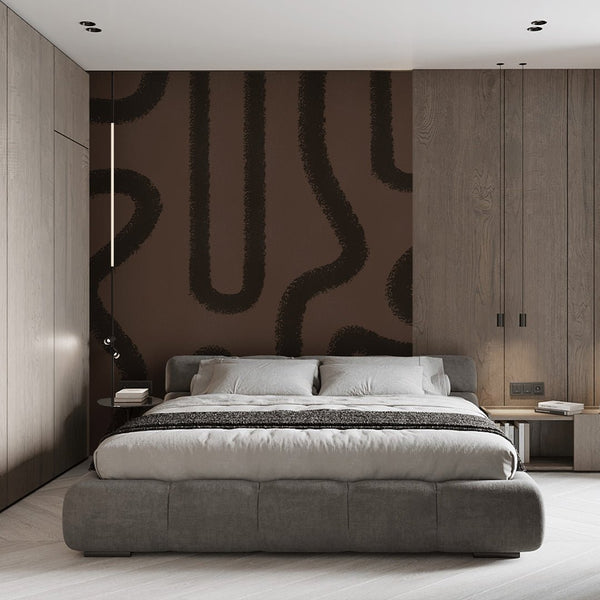 Dark Brown Lines Wall Mural AM043 - CostaCover - Peel and stick Removable Wallpaper - about walls - Abstract - Abstract Labyrinth Lines