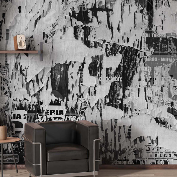 Black & White Torn Newspaper Wall Mural CCM196 - CostaCover - Peel and stick Removable Wallpaper - Abstract - abstract lines - abstract mural