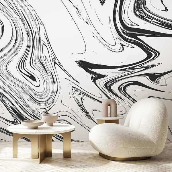 Black & White Marble Wall Mural AM054 - CostaCover - Peel and stick Removable Wallpaper - about walls - Abstract - abstract lines