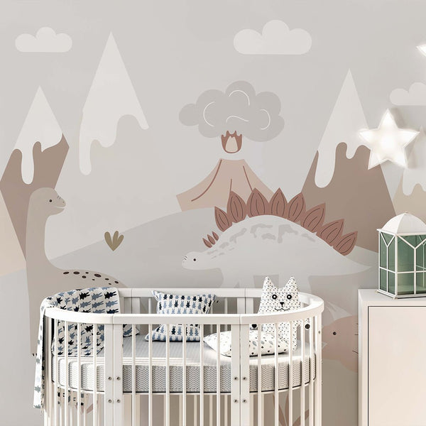 Gray Beige Dinosaurs Wall Mural AM107 - CostaCover - Peel and stick Removable Wallpaper - abstract mountains - abstract wall art - abstract wallpaper