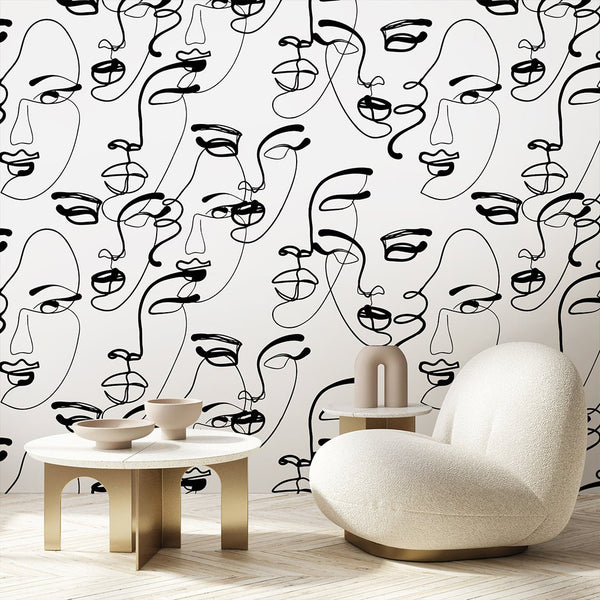 Black & White Female Faces Wallpaper A007 - CostaCover - Peel and stick Removable Wallpaper - about walls - Abstract - abstract lines
