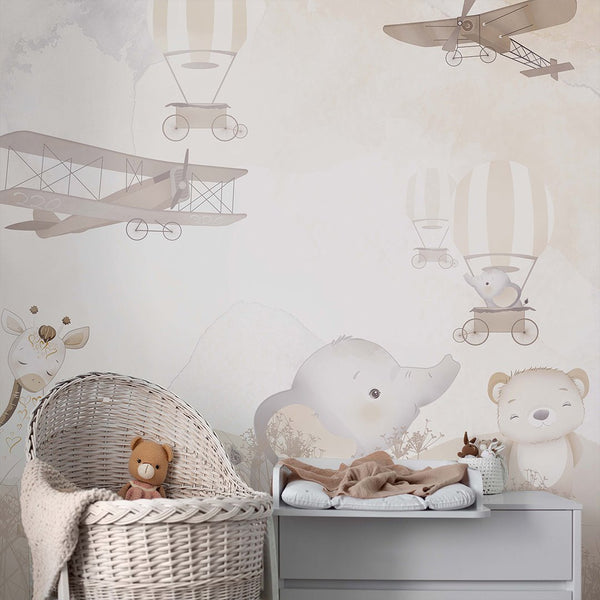 Cartoon Animal Air Balloon Wall Mural SM002 - CostaCover - Peel and stick Removable Wallpaper - abstract wall art - abstract wallpaper - accent wallpaper