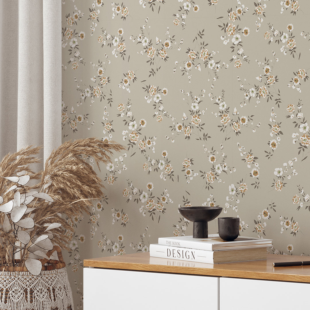 Beige Pink Tiny Flowers Wallpaper W150