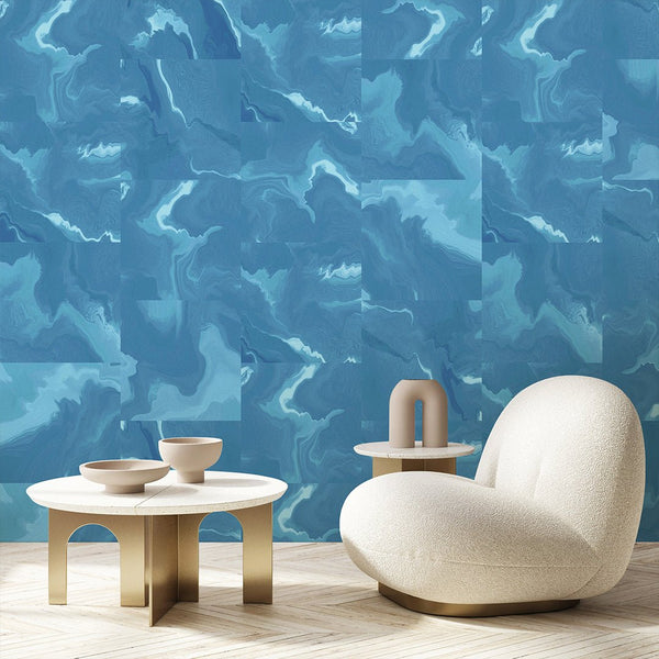 Blue Abstract Marble Squares Wall Mural AM028 - CostaCover - Peel and stick Removable Wallpaper - about walls - Abstract - Abstract Labyrinth Lines