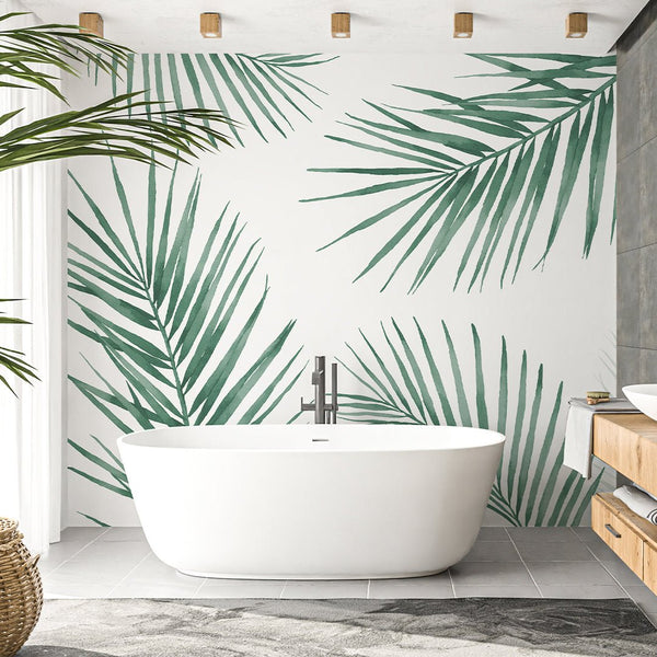 Green Palm Leaves Wall Mural WM101 - CostaCover - Peel and stick Removable Wallpaper - accent wallpaper - adhesive wallpaper - bathroom wallpaper