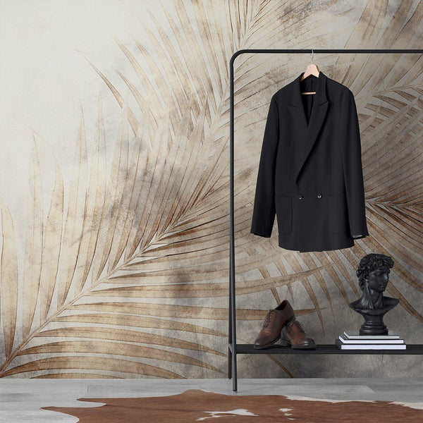Beige Brown Palm Leaf Wall Mural WM083 - CostaCover - Peel and stick Removable Wallpaper - abstract wallpaper - accent wallpaper - adhesive wallpaper
