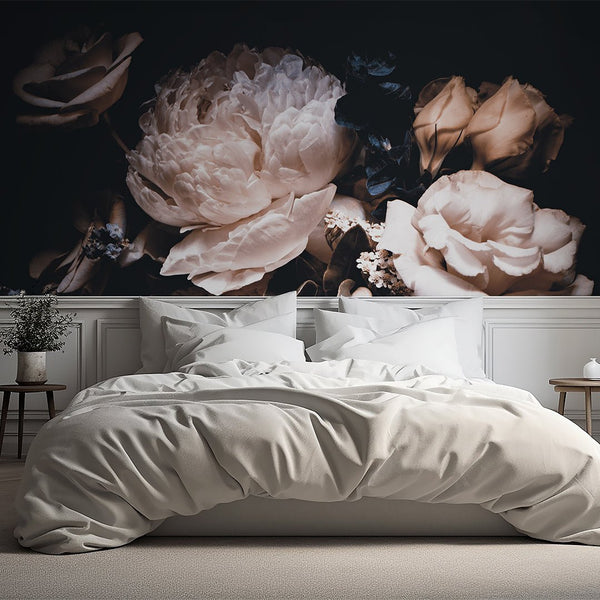 Dark Peonies Floral Wall Mural CCM163 - CostaCover - Peel and stick Removable Wallpaper - abstract floral - abstract wallpaper - accent wallpaper