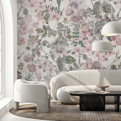 Pink Vintage Flowers Garden Wall Mural SM042