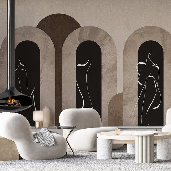 Beige Brown Arches & Girl Lines Wall Mural AM060 - CostaCover - Peel and stick Removable Wallpaper - Abstract - abstract arches - abstract floral