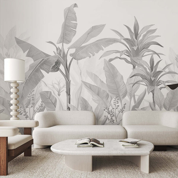 Black & White Palm Leaves Wall Mural CCM193 - CostaCover - Peel and stick Removable Wallpaper - abstract wallpaper - accent wallpaper - adhesive wallpaper