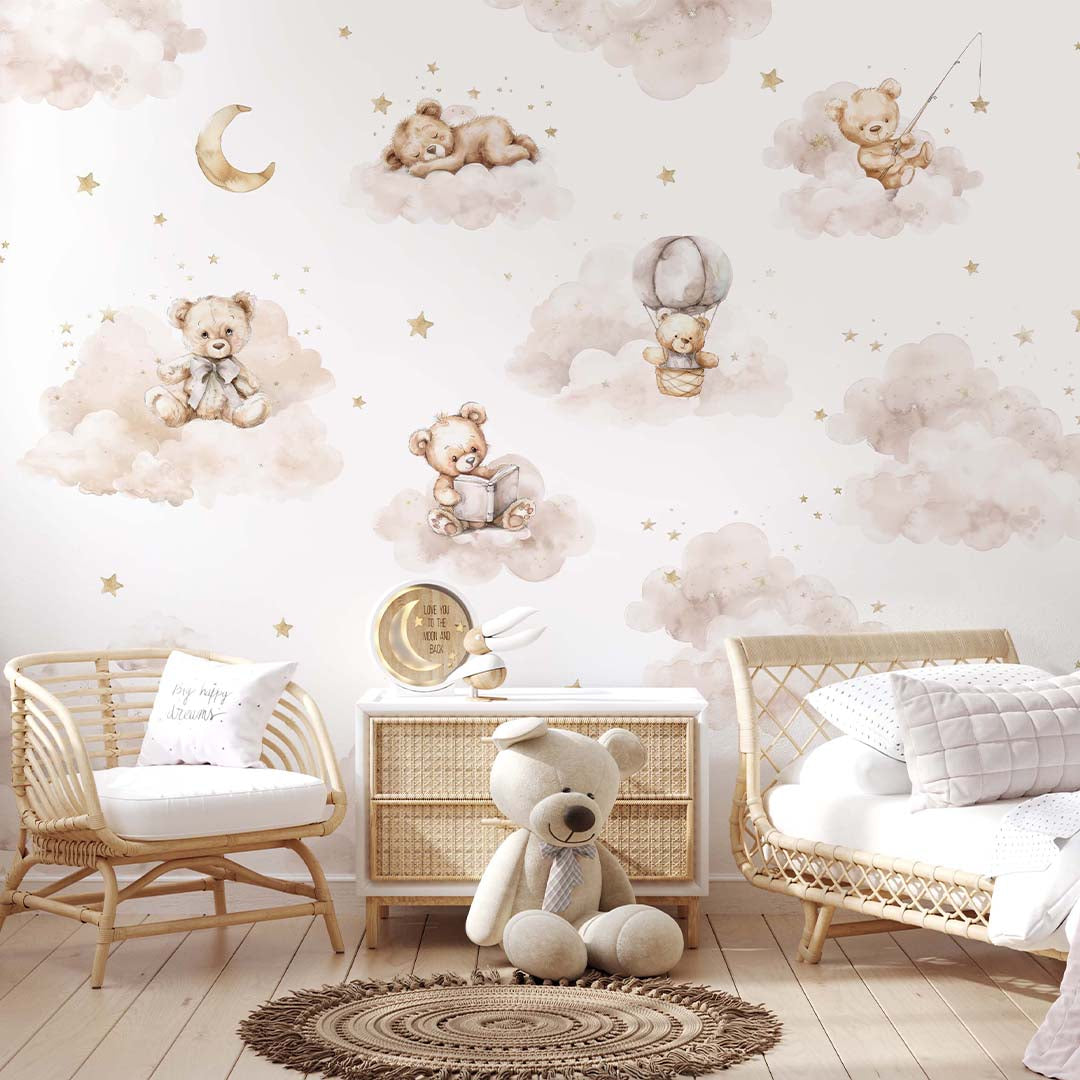 Beige Clouds and Bears Wall Mural SM010