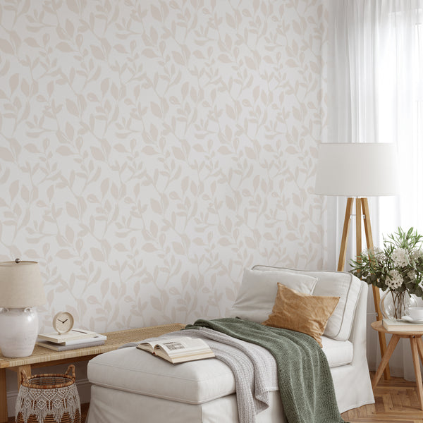 Neutral Beige Floral Grasscloth Wallpaper CG029 - CostaCover - abstract floral - abstract wallpaper - baby bedroom